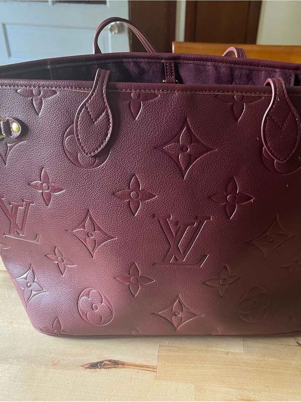 inspired Embossed Monogram Burgundy Tote